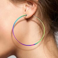 Creolen Klassisch schmal Regenbogenfarben aus Edelstahl Damen - 50 mm