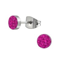 Ohrstecker rund 5mm mit farbigen Kristall-Steinchen aus Titanium Damen - Pink