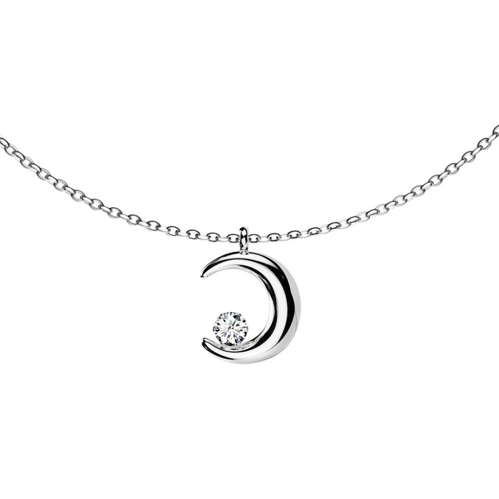 Kette mit Mond und Kristall silber aus Edelstahl Damen