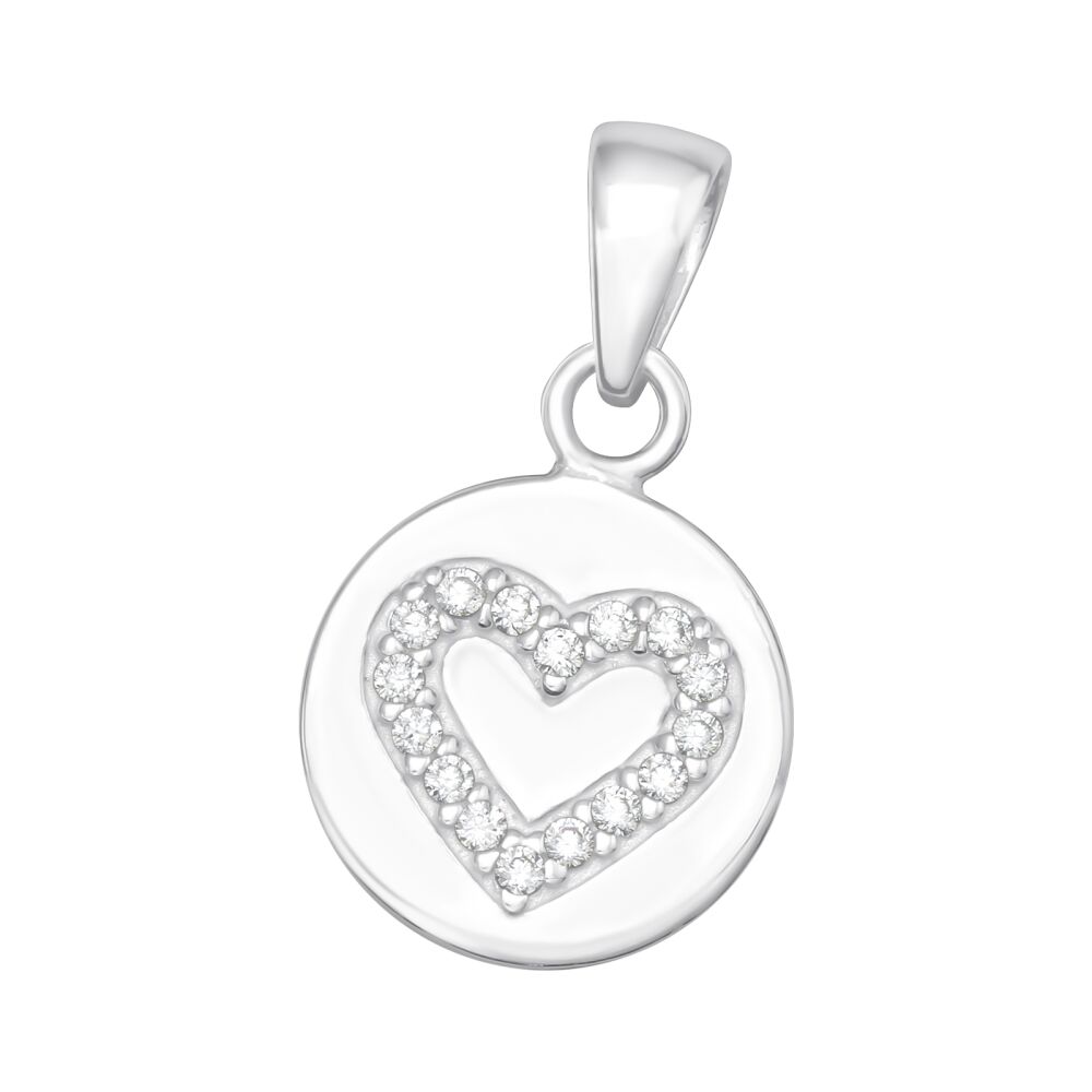 Anhänger Rund mit Kristall-Herz Silber aus 925 Silber Unisex