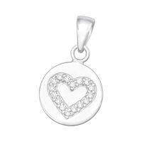 Anhänger Rund mit Kristall-Herz Silber aus 925 Silber Unisex