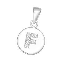 Anhänger Rund mit Buchstaben und Kristall Silber aus 925 Silber Unisex F