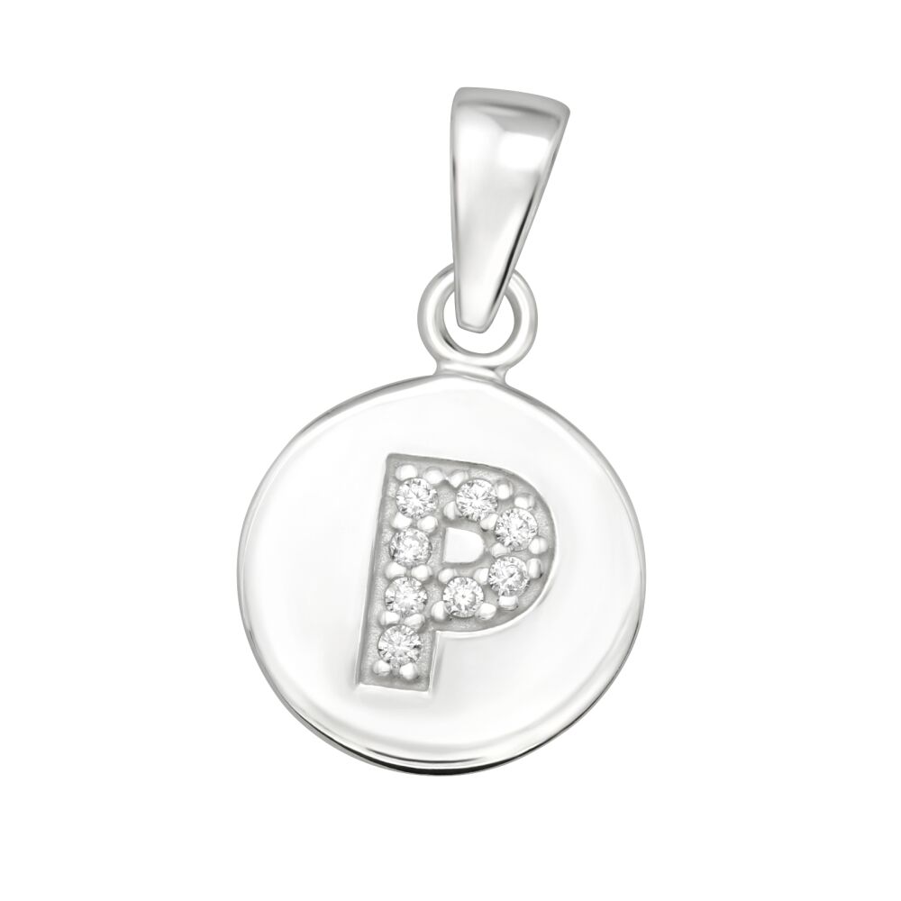Anhänger Rund mit Buchstaben und Kristall Silber aus 925 Silber Unisex P