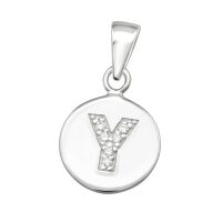 Anhänger Rund mit Buchstaben und Kristall Silber aus 925 Silber Unisex Y