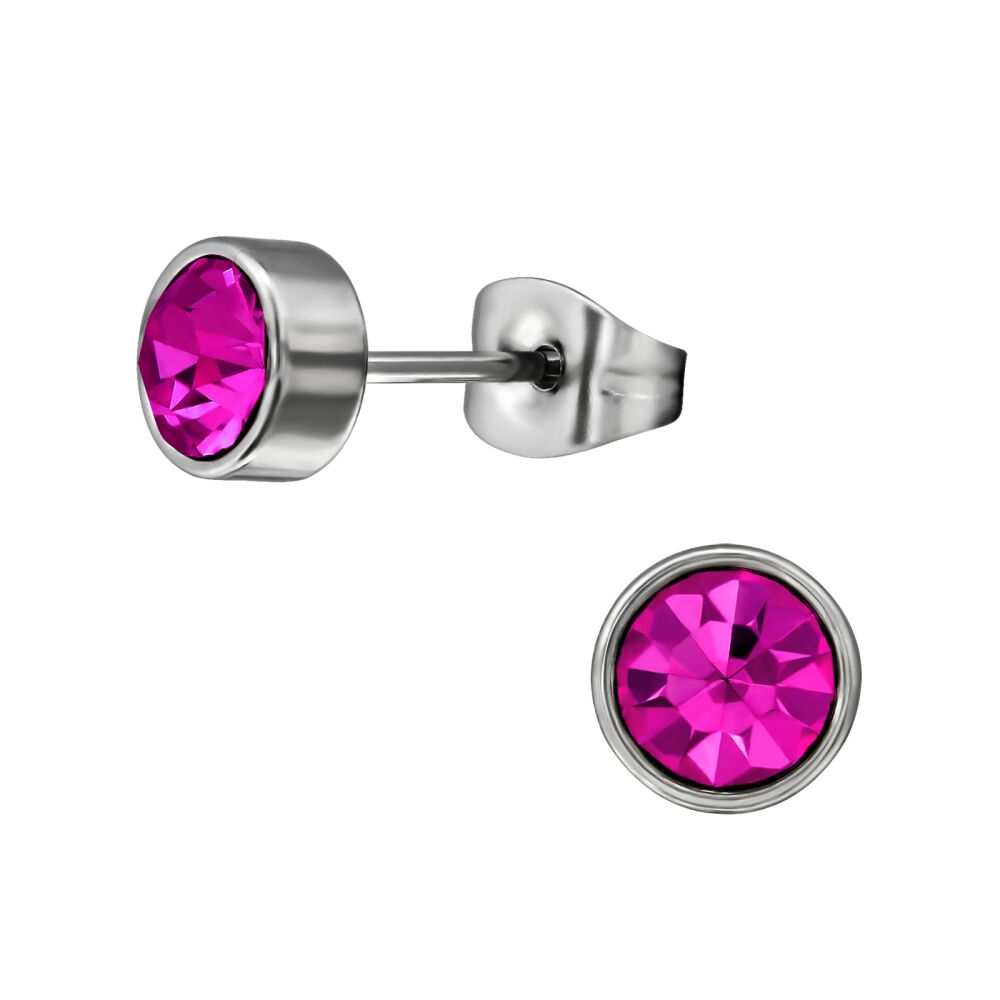 Ohrstecker rund 7mm Silber mit farbigem Kristall Edelstahl für Damen