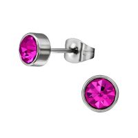 Ohrstecker rund 7mm Silber mit farbigem Kristall...