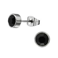 Ohrstecker rund 7mm Silber mit farbigem Kristall...