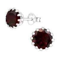 Ohrstecker Weinroter Kristall Rund 7mm aus 925 Silber für Damen
