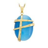 Anhänger Oval farbiger Trommelstein goldene...