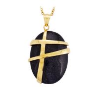 Anhänger Oval farbiger Trommelstein goldene...