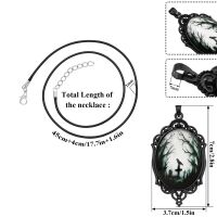 Kette mystischem Amulett-Anhänger /Leder Damen - Rabe auf Friedhof