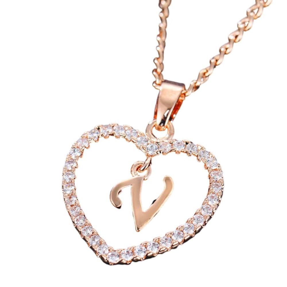 Kette Buchstaben Herz Rosegold aus Alloy Damen - Buchstabe V