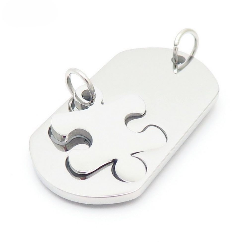 Anhänger Dog Tag für Zwei - Puzzle Edelstahl Unisex - Silber Schwarz