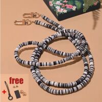 Handy-Kette Schwarz-Grau-Weiß 120cm lang Gummi Damen