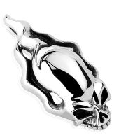 Anh&auml;nger Flammender Skull Silber aus Edelstahl Unisex