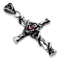 Anh&auml;nger Kreuz mit rotem Kristall Silber aus...