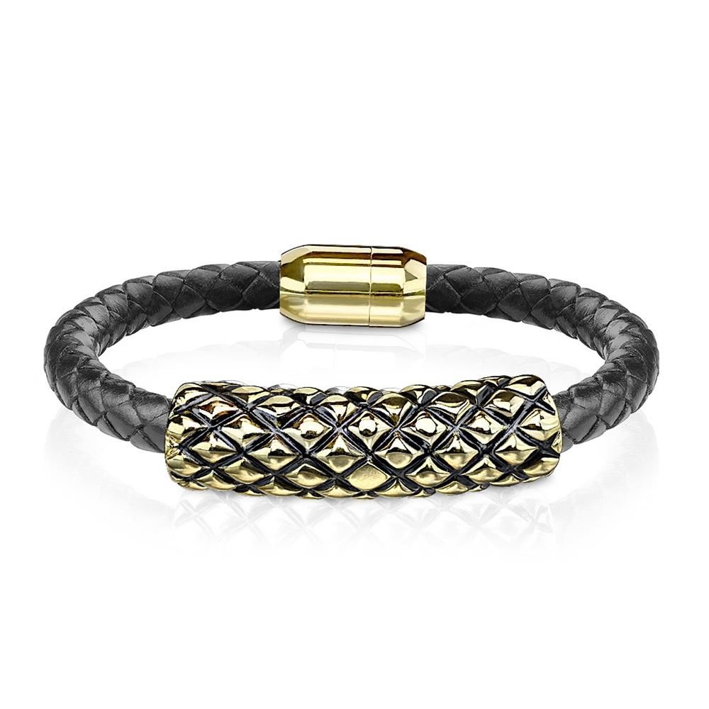Armband Rautendesign Schwarz-Gold aus Leder Unisex