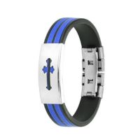 Armband Mittelalter Kreuz Schwarz-Blau aus Gummi Unisex