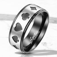 Ring Poker Karten Silber/Schwarz aus Edelstahl Unisex