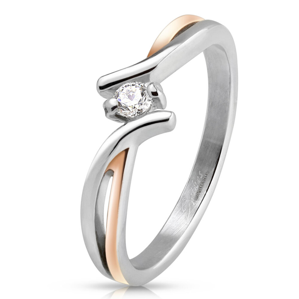 Ring zweifarbig mit Zirkonia-Kristall aus Edelstahl Damen 57 (18.1)