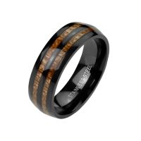 62 (19.7) Ring doppeltes Holz-Inlay schwarz aus Edelstahl Unisex