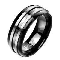 Titan-Ring schwarz mit zwei silbernen Streifen Unisex