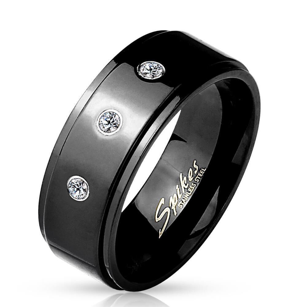 Ring mit drei Kristallen Schwarz aus Edelstahl Herren