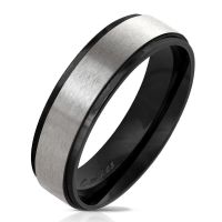 Ring Silber gebürstet mit schwarzen Außenringen Unisex