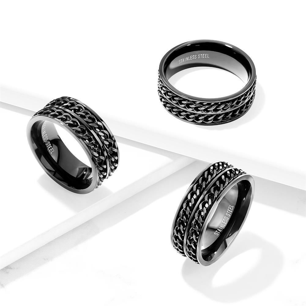 Ring Doppelkette schwarz aus Edelstahl Herren, 16,99 €