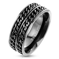 Ring Doppelkette schwarz aus Edelstahl Herren