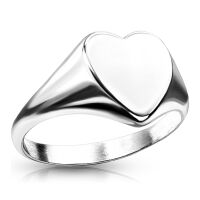 Ring Siegelring flaches Herz Silber Edelstahl Damen