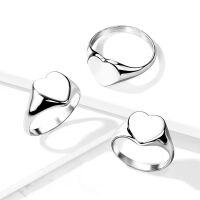 Ring Siegelring flaches Herz Silber Edelstahl Damen