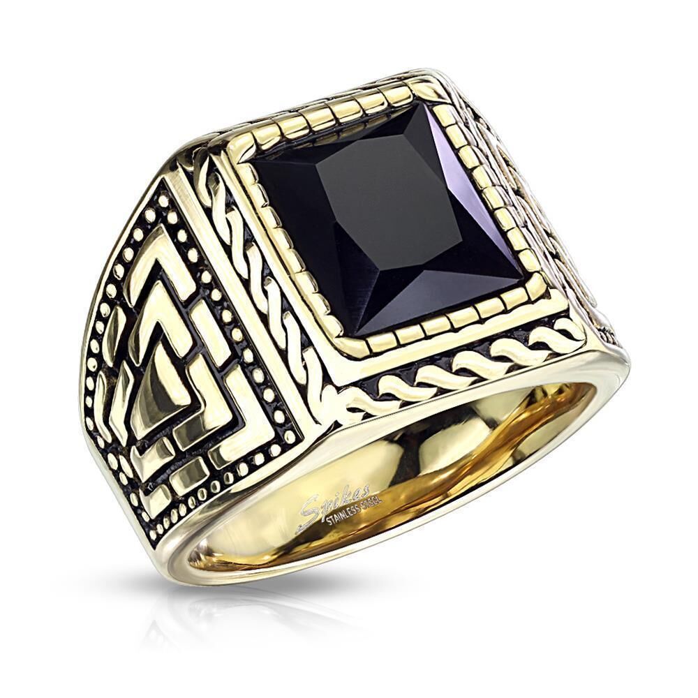 Siegelring klassisch gold mit schwarzem Onyx Stein Edelstahl Unisex