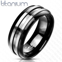 62 (19.7) Titan-Ring schwarz mit zwei silbernen Streifen Unisex