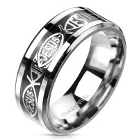 64 (20.4) Ring Jesus Fisch schwarz/silber aus Edelstahl Unisex