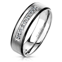 52 (16.6) Ring Paare Silber mit schwarzen Außenringen und Kistallen aus Edelstahl Unisex