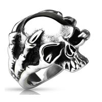60 (19.1) Drachenklaue Totenkopf Skull Ring aus Edelstahl silber für Männer 60 62 64 67 70(Ring Herren Fingerring aus Edelstahlring Chirurgenstahl Totenkopfring Herrenring Tod Death Gothic)