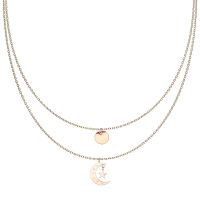 Kette Doppelkette Plättchen, Mond und Sterne rosegold aus Edelstahl Damen